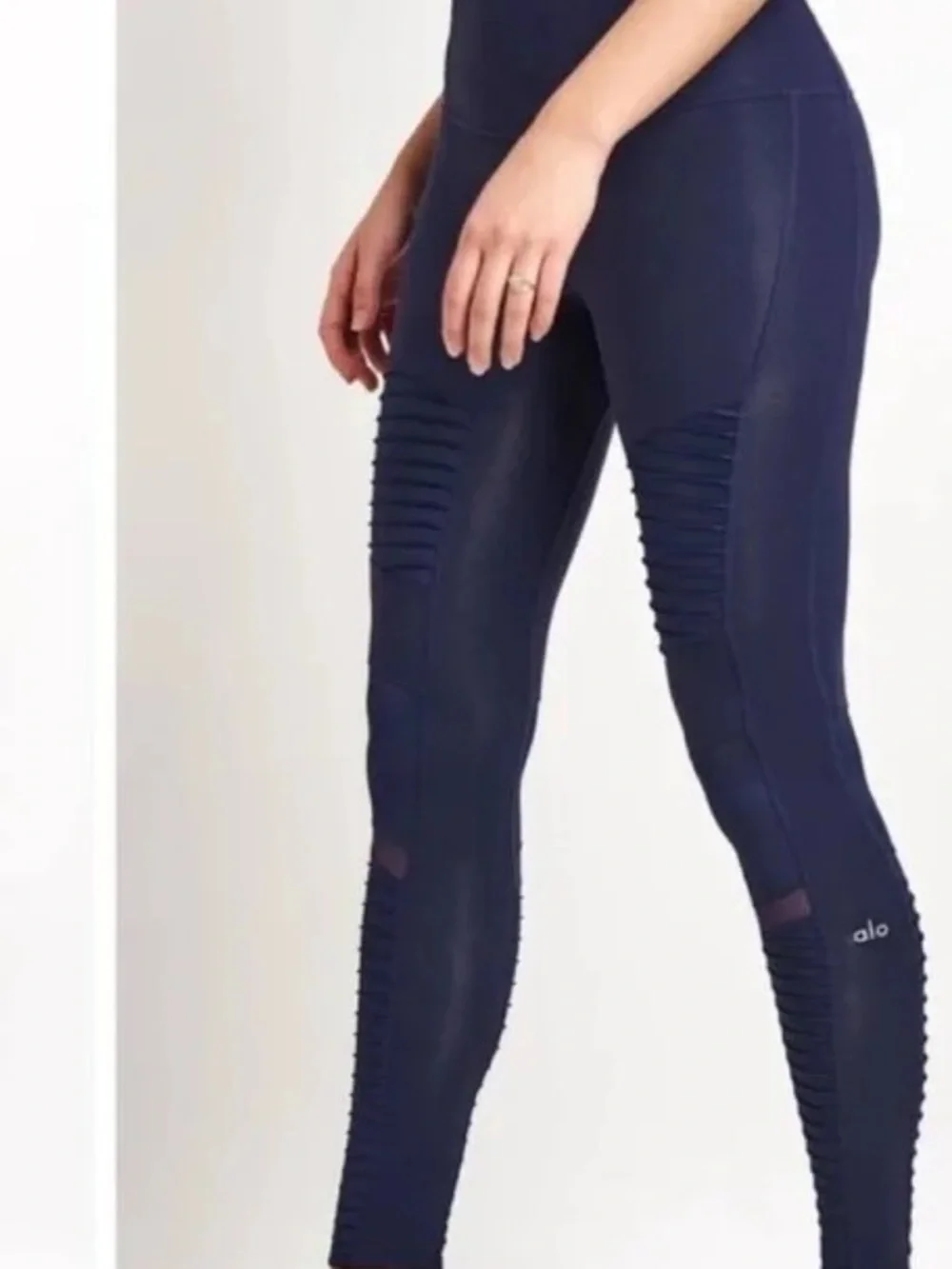 Alo High-Waist Navy Moto-Detail Leggings